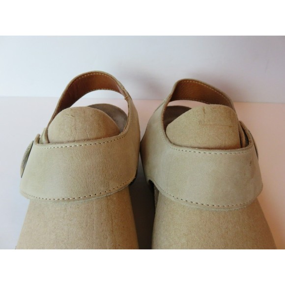 Taos Sandal Tan Nubuck Cork Sz 9-9.5/40 #5246 Flat Ankle 2 Strap Slingback - Picture 4 of 10